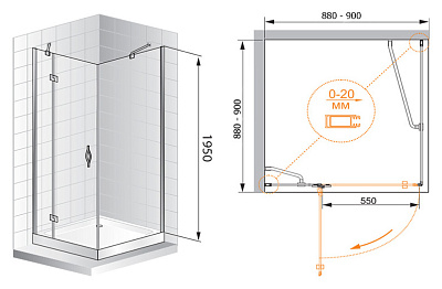 Душевой уголок Cezares Bergamo A1 90 P Cr L
