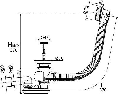 Сифон для ванны ALPEN ALP55-RU60