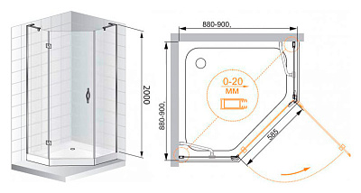 Душевой уголок Cezares Bergamo P1 90 C Cr R