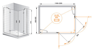 Душевой уголок Cezares Bergamo AH2 120/90 C Cr L