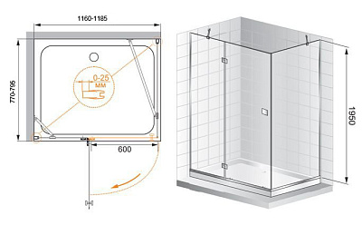 Душевой уголок Cezares Crystal AH1 120/80 C Cr R