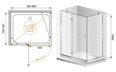 Душевой уголок Cezares Crystal AH1 90/80 C Cr R