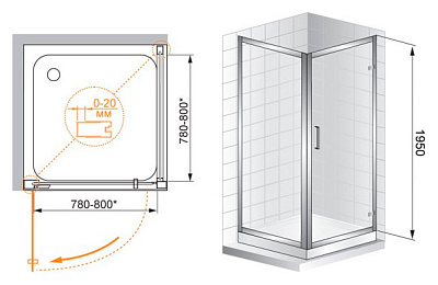 Душевой уголок Cezares Porta AH1 80/90 C Cr