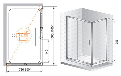 Душевой уголок Cezares Porta AH11 110/100 C Cr