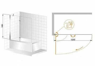 Шторка на ванну Cezares VERONA-W-V-21-120-P-Cr-L