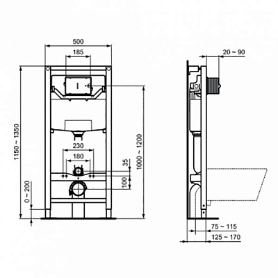 Инсталляция Ideal Standard Prosys R0309AA для унитаза с клавишей смыва