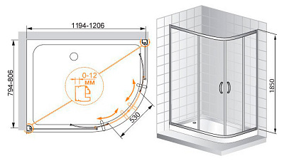 Душевой уголок Cezares Pratico RH2 120x80 C Cr