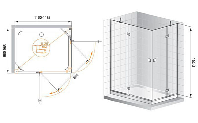 Душевой уголок Cezares Crystal AH2 120/100 C Cr L