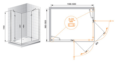 Душевой уголок Cezares Bergamo AH2 120/90 C Cr R