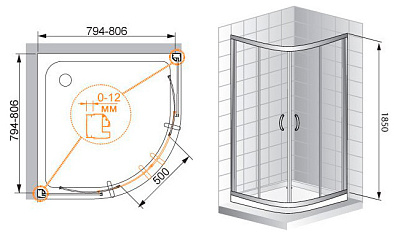 Душевой уголок Cezares Pratico R2 80 C Cr