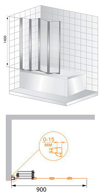 Шторка на ванну Cezares Trio V3 90/140 C Cr R