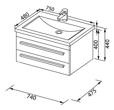 Тумба с раковиной Aquanet Нота 75 венге