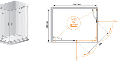 Душевой уголок Cezares Bergamo AH2 120/90 P Cr R