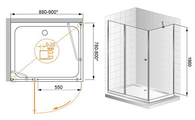 Душевой уголок Cezares Elena AH1 90/80 C Cr L