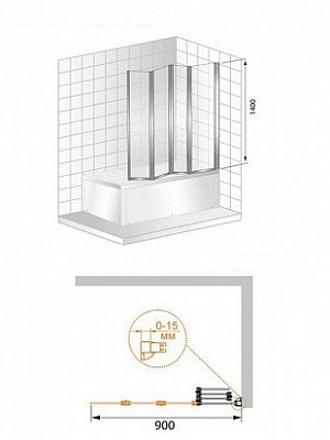 Шторка на ванну Cezares TRIO-W-V-3-90/140-P-Cr-R