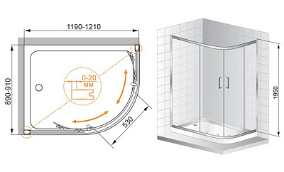 Душевой уголок Cezares Porta RH2 120/90 C Cr
