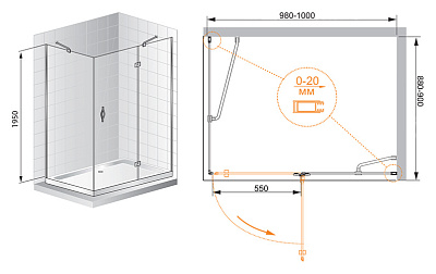 Душевой уголок Cezares Bergamo AH1 100/90 P Cr R