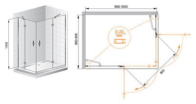 Душевой уголок Cezares Bergamo AH2 100/90 P Cr R