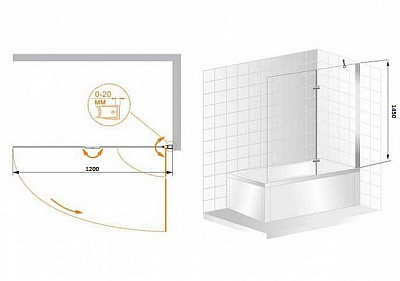 Шторка на ванну Cezares VERONA-W-V-21-120-P-Cr-R