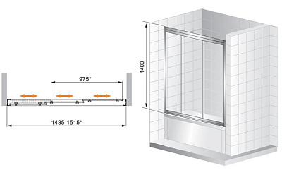 Шторка на ванну Cezares Family V3 170/140 P Cr