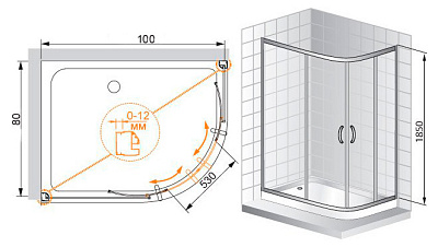 Душевой уголок Cezares Pratico RH2 100x80 C Cr