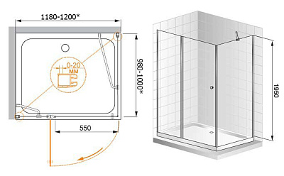 Душевой уголок Cezares Elena AH1 120/100 C Cr L