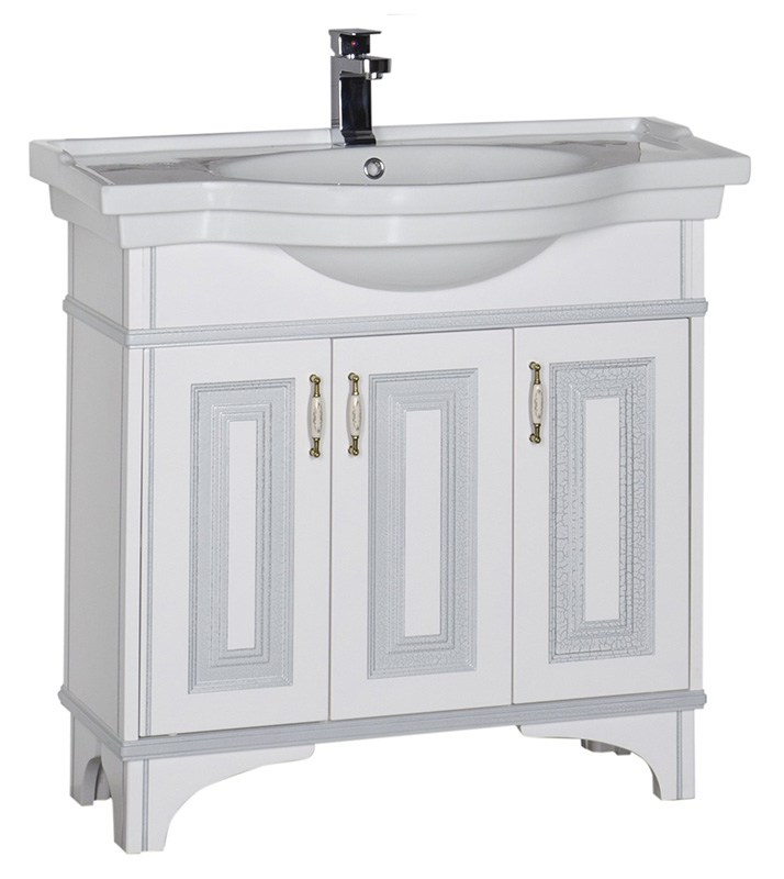 Тумба с раковиной Aquanet Валенса 90 белый краколет/серебро