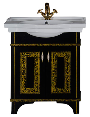 Тумба с раковиной Aquanet Валенса 80 черный краколет/золото