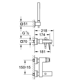 Смеситель Grohe Eurocube 23141000 для ванны с душем