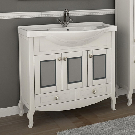 Тумба с раковиной ASB-Mebel Флоренция 85 белая патина серебро витраж