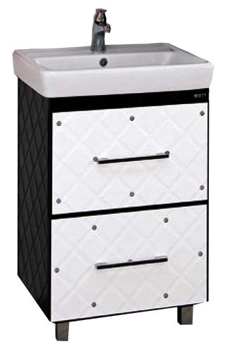 Тумба с раковиной Misty Гранд Lux 60 бело-черная кожа cristallo 2 ящика