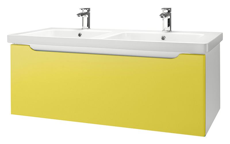 Тумба с раковиной Dreja Color 125 желтый глянец