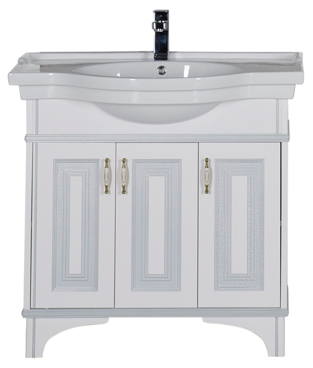 Тумба с раковиной Aquanet Валенса 100 белый краколет/серебро