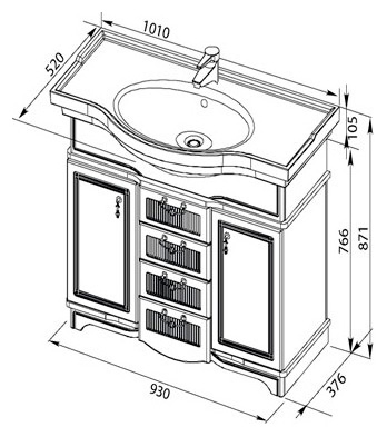 Тумба с раковиной Aquanet Луис 100 NEW темный орех