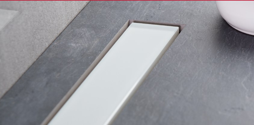 Confluo Frameless Line 450 White Glass Линейный трап PESTAN