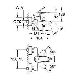 Смеситель Grohe Eurodisc Cosmopolitan 33390002 для ванны с душем