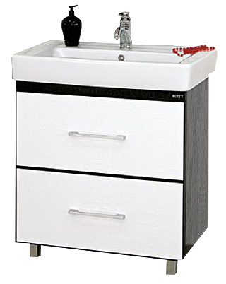 Тумба с раковиной Misty Гранд Lux 80 бело-черная кожа croco 2 ящика