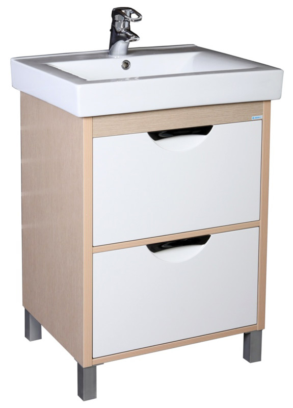 Тумба с раковиной Aquanet Гретта 60  2 ящика светлый дуб