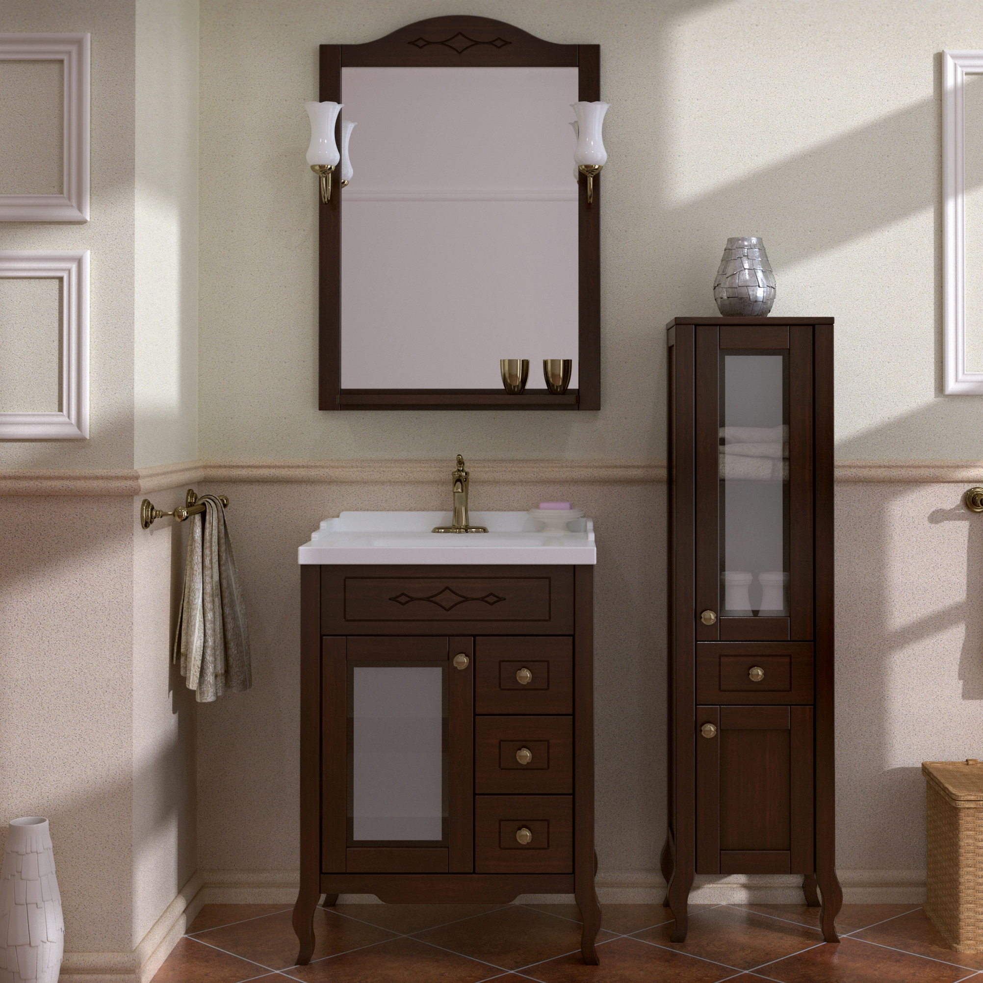 Мебель для ванной ASB-Mebel Флоренция Квадро 60 Массив ясеня бук тироль витраж