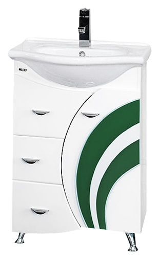 Тумба с раковиной Misty Каролина 60 3 ящика R зеленое стекло