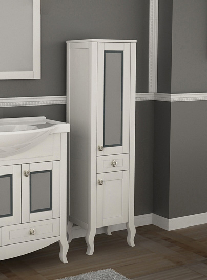 Шкаф-пенал ASB-Mebel Флоренция белый патина серебро витраж