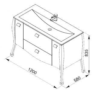 Тумба с раковиной Aquanet Мадонна 120 белая с кристаллами Swarovski