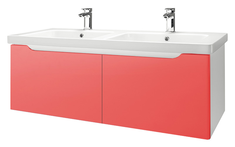 Тумба с раковиной Dreja Color 125 2 ящика оранжевый глянец