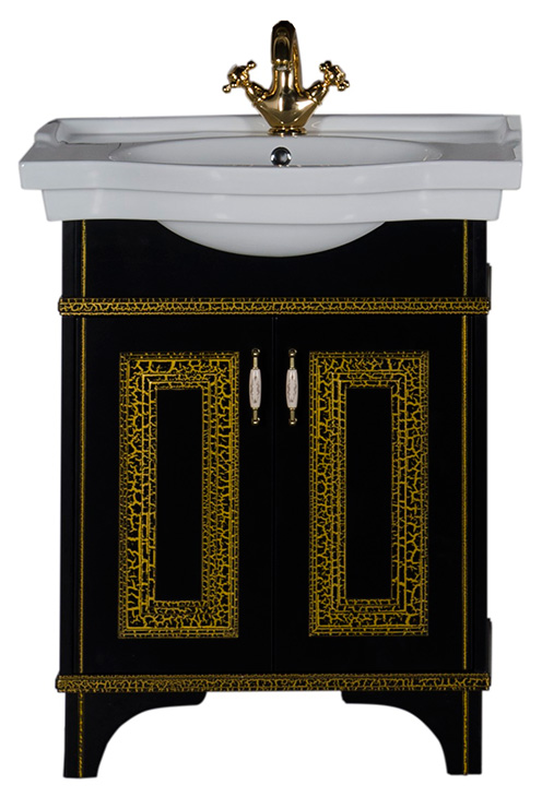 Тумба с раковиной Aquanet Валенса 70 черный краколет/золото