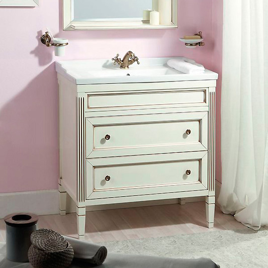 Тумба с раковиной Caprigo Альбион 80 BIANCO Light Vintage с ящиками