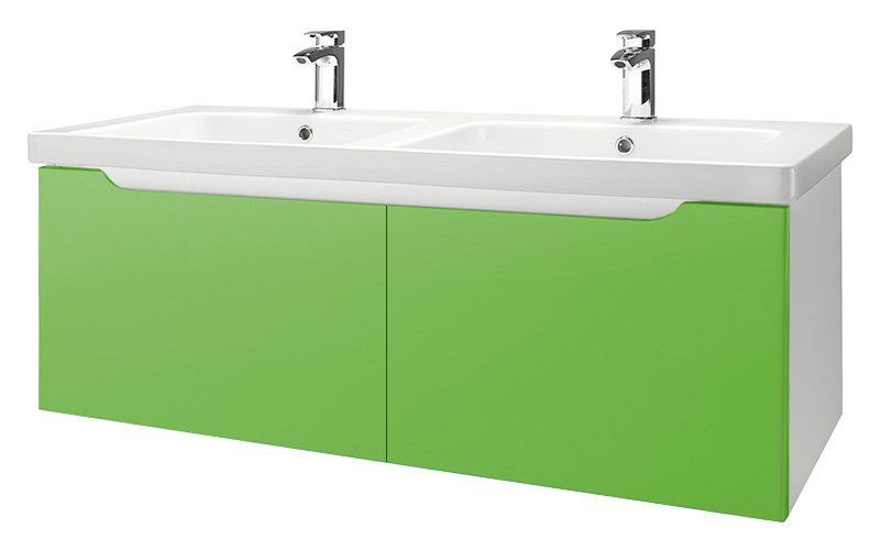 Тумба с раковиной Dreja Color 125 2 ящика зеленый глянец