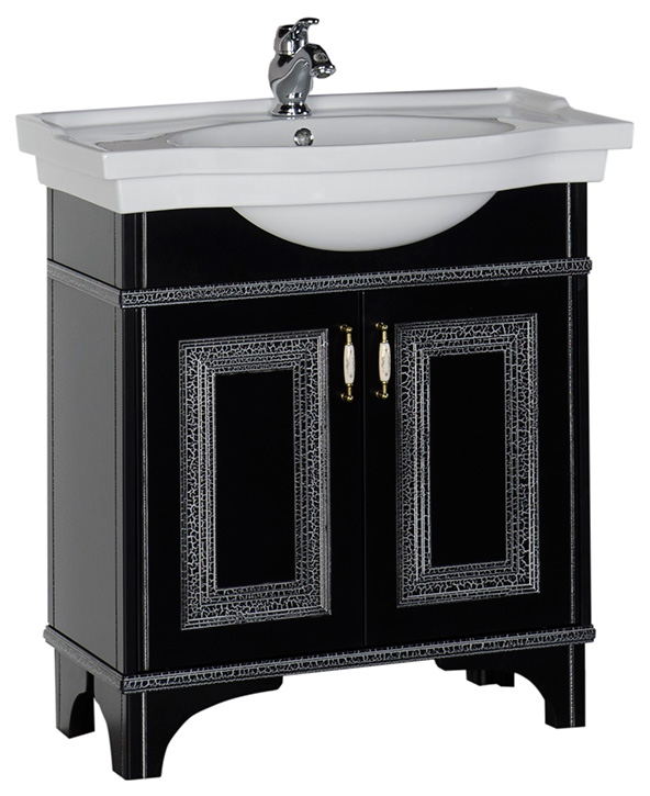 Тумба с раковиной Aquanet Валенса 80 черный краколет/серебро