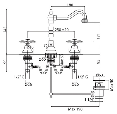 Смеситель Cezares Nostalgia NOSTALGIA-BLS2-03 для раковины