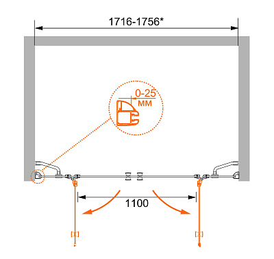 Душевая дверь в нишу Cezares VERONA-W-B-22-180-C-Cr