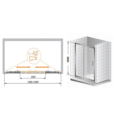 Душевая дверь в нишу Cezares PRATICO-BF-2-160-P-Cr